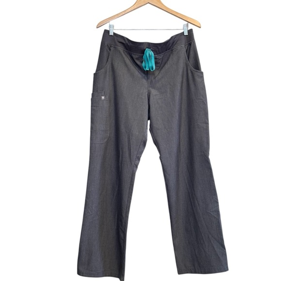 Figs Set Top And Pants Set Size Large Grey Turquoise Technical Collection - Picture 2 of 12